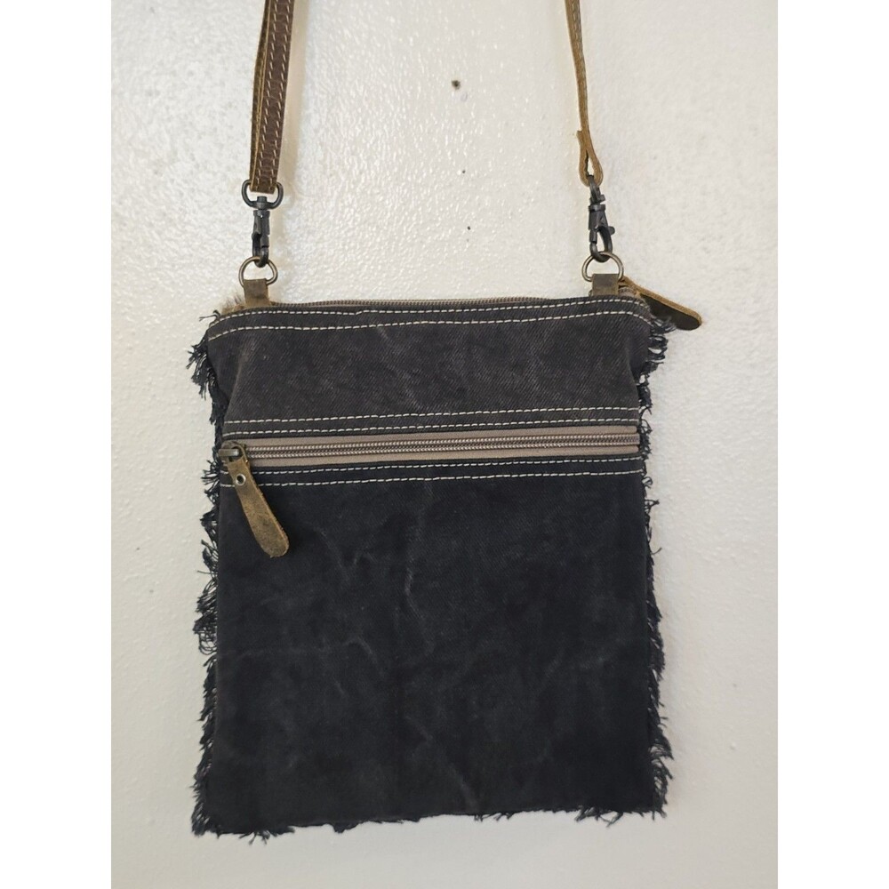 Myra Bag Crisscross Fantasy Crossbody Hair On Hide Leather Canvas Southwestern - Picture 7 of 11